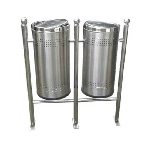 Pole Mounted Stainless Steel Twin Dustbin