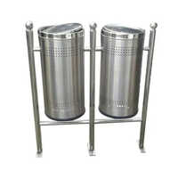 Pole Mounted Stainless Steel Twin Dustbin