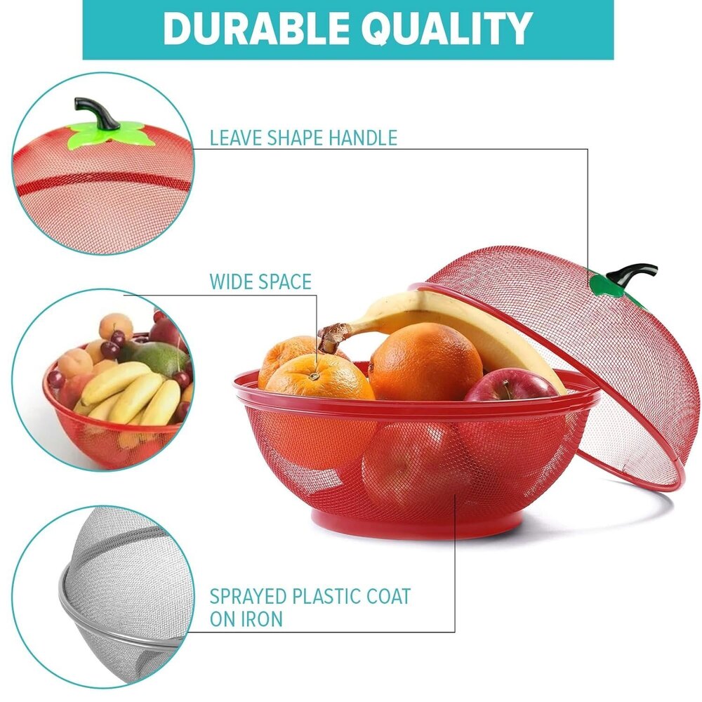 Apple Shape Fruit Basket - Durable Plastic,  Red Color , Easy To Clean, Round Shape, Plain Style With Unique Indian Flair