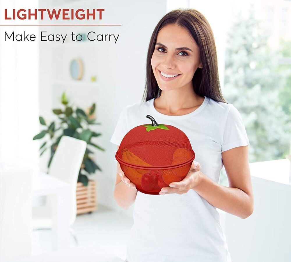 Apple Shape Fruit Basket - Durable Plastic,  Red Color , Easy To Clean, Round Shape, Plain Style With Unique Indian Flair