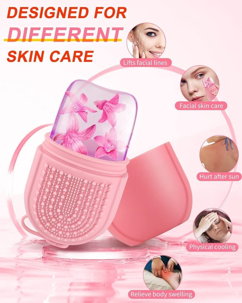 Silicone Ice Roller - Silicone Material, Different Sizes, Stylish Pink Color | Multi-purpose Tool For Face, Neck, And Eye Use