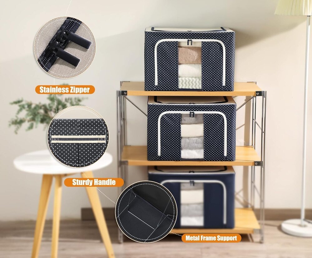66 Ltr Storage Bag - Plastic Material, 50 X 40 X 33 Cm Size , Stylish Blue Color, Plain Design For General Use