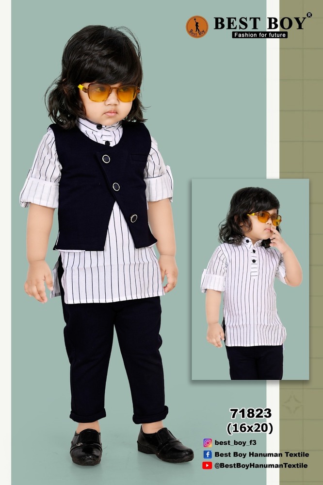 kids short kurta and pant with waist coat