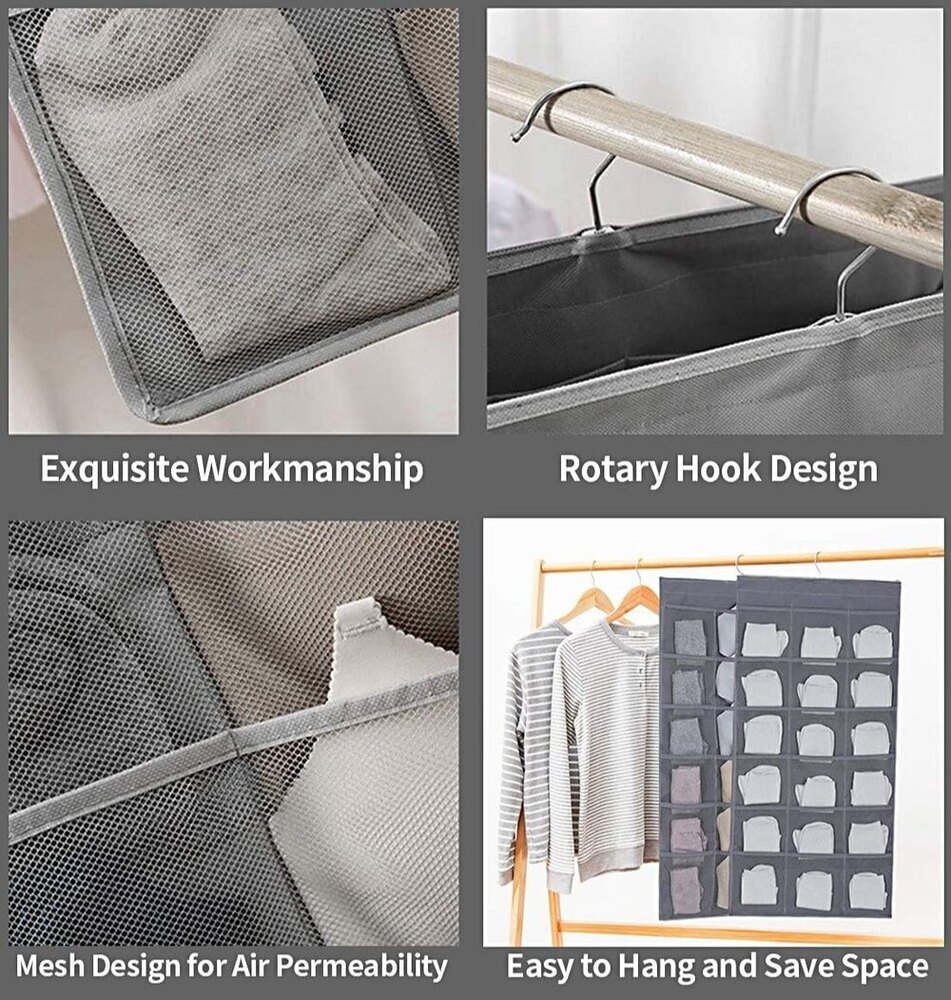 Double Sided 30 Pockets Hanging Bag - Other Materials, 2mm Size, Grey Color | Ideal For Organizing In Closets, Dorms, Or Offices