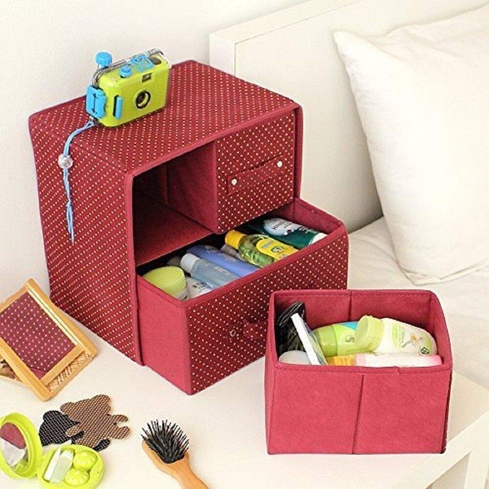 3 Drawer 2 layer Foldable Collapsible Cloth Cosmetics Cabinet
