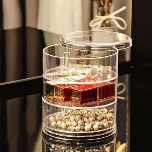 3 Layer Rotating Jewelry Box - Plastic Material, 13.5 X 11 Cm Size, Transparent Color | Stylish, Functional, Compact Storage Solution