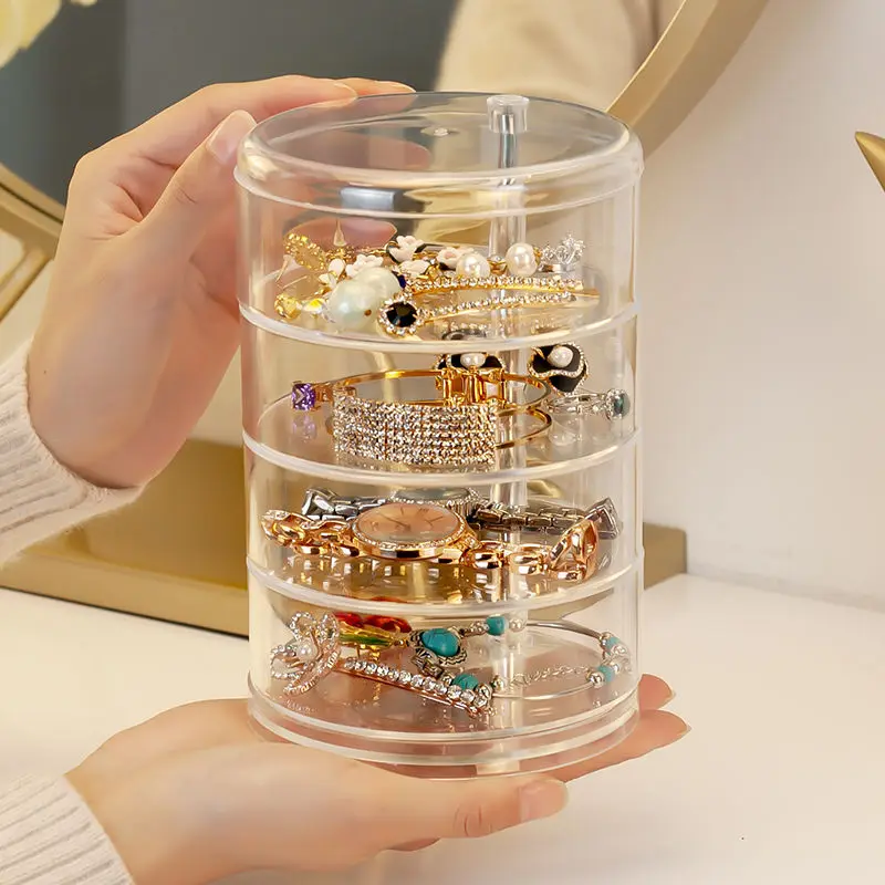 3 Layer Rotating Jewelry Box - Plastic Material, 13.5 X 11 Cm Size, Transparent Color | Stylish, Functional, Compact Storage Solution