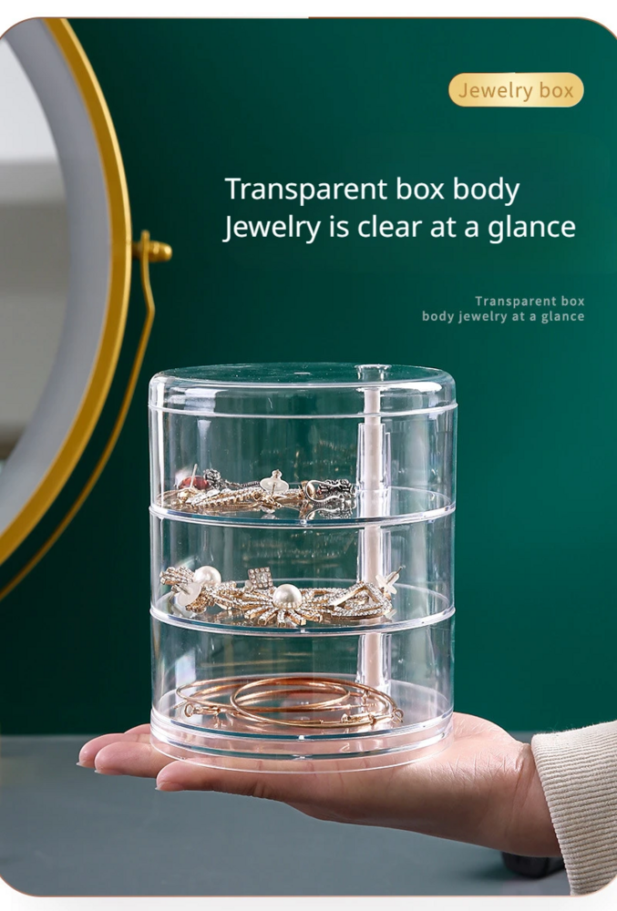 3 Layer Rotating Jewelry Box - Plastic Material, 13.5 X 11 Cm Size, Transparent Color | Stylish, Functional, Compact Storage Solution