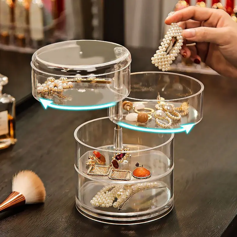 3 Layer Rotating Jewelry Box - Plastic Material, 13.5 X 11 Cm Size, Transparent Color | Stylish, Functional, Compact Storage Solution