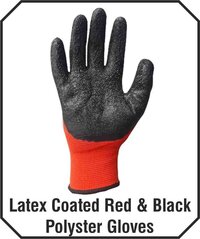 Red And Black Latex Coated Polyster Gloves - Feature: Good Quality