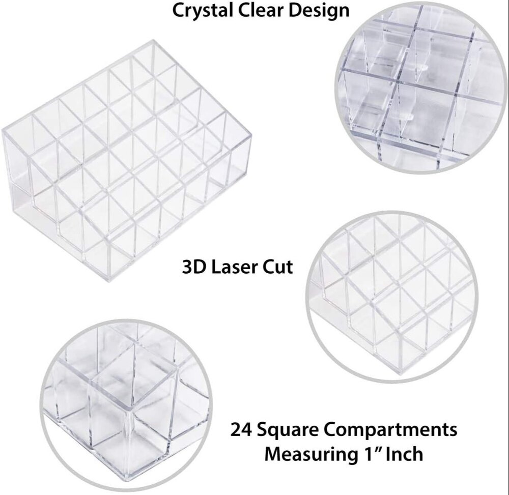 24 Compartment Lipstick Storage Box Acrylic Cosmetic Organizer