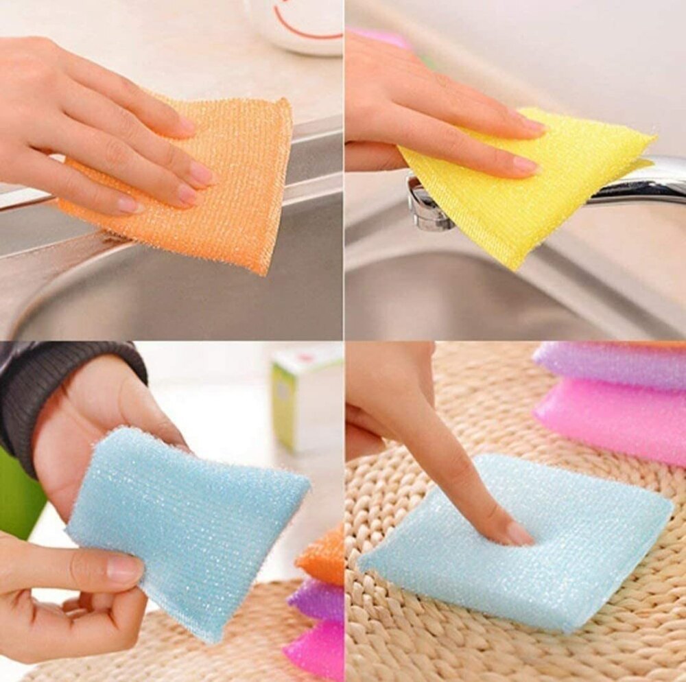 Kitchen Cleaning Scrubber Pads - Polyester And Polyurethane, 10cm X 10cm X 3cm , Multi-colour Non-scratch Sponges For Multi-surface Use