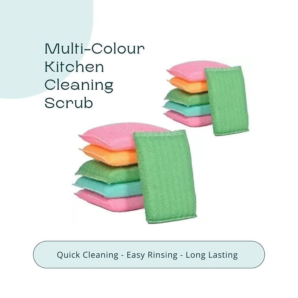 Kitchen Cleaning Scrubber Pads - Polyester And Polyurethane, 10cm X 10cm X 3cm , Multi-colour Non-scratch Sponges For Multi-surface Use