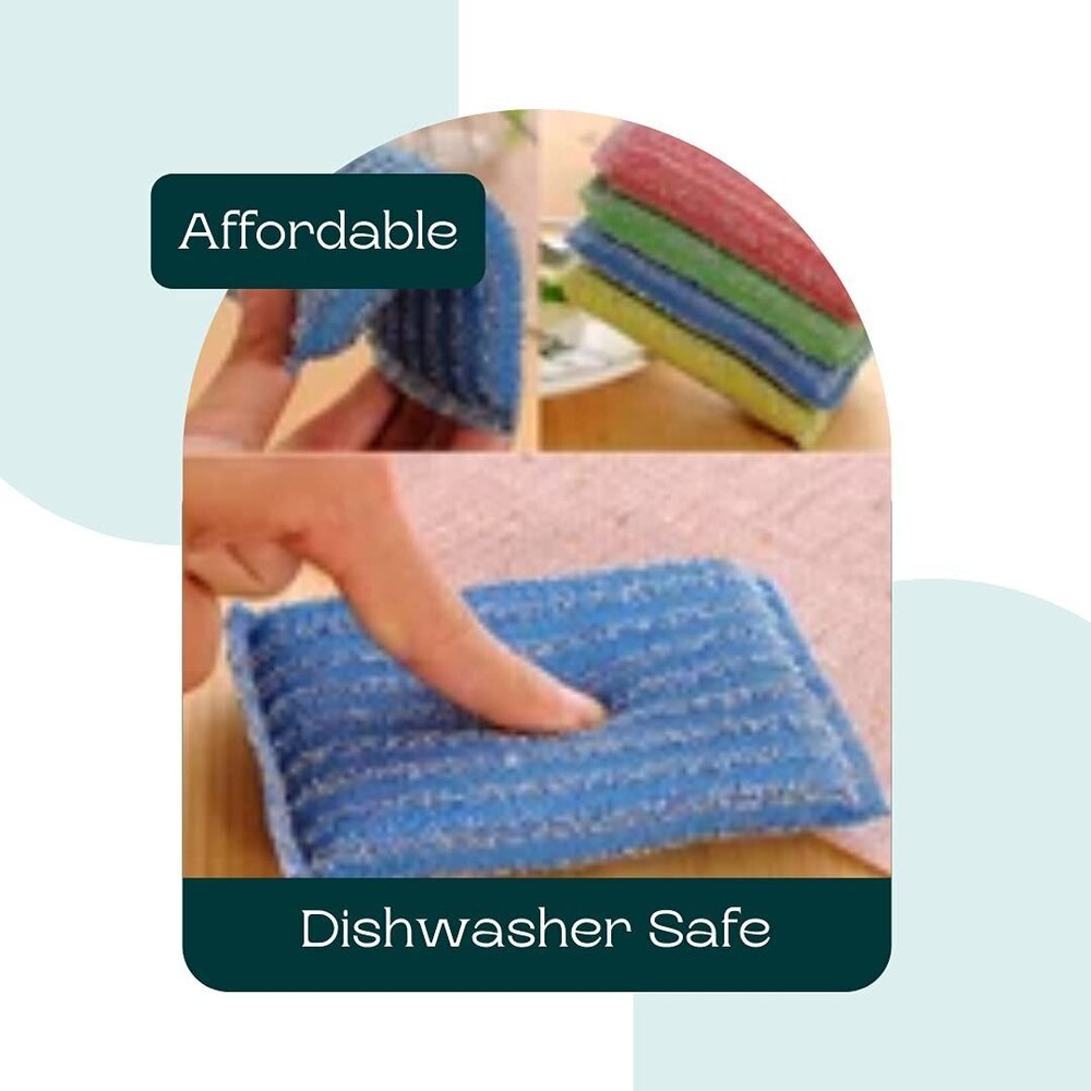 Kitchen Cleaning Scrubber Pads - Polyester And Polyurethane, 10cm X 10cm X 3cm , Multi-colour Non-scratch Sponges For Multi-surface Use