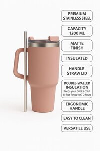 1200ml Insulated Stainless Steel Tumbler with Handle & Straw
