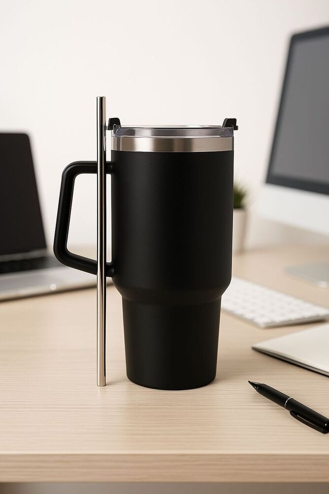 1200ml Insulated Stainless Steel Tumbler with Handle & Straw