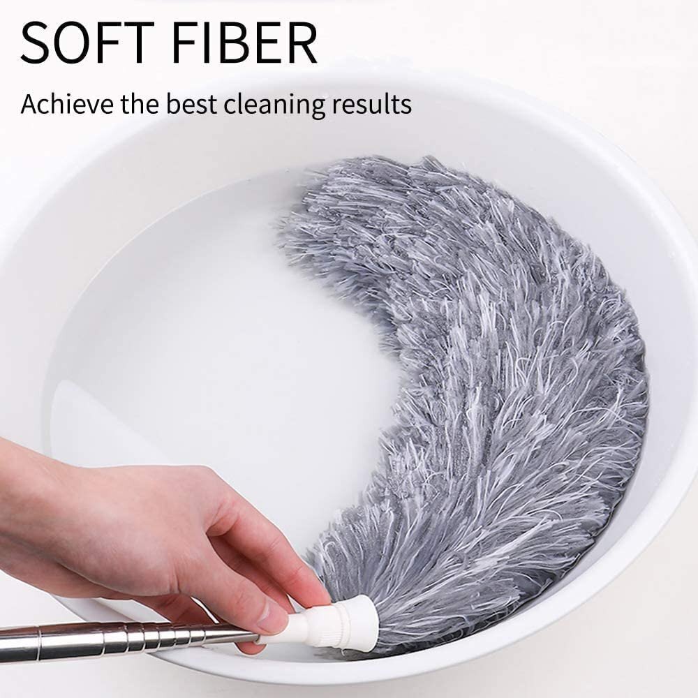 Microfiber Fan Cleaning Duster - Microfiber Material, 100 Inches Telescoping Stainless Steel Pole, Black | Flexible Head, Ergonomic Grip, Easy To Clean