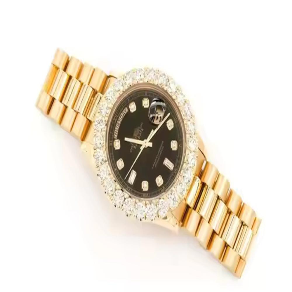 Shiny Bright Premium Quality Vvs Quality Moissanite Studded Watch Bust Down Bezel On Diamond Men's Watches At Unbeatable Prices - Color: Yellow Gold