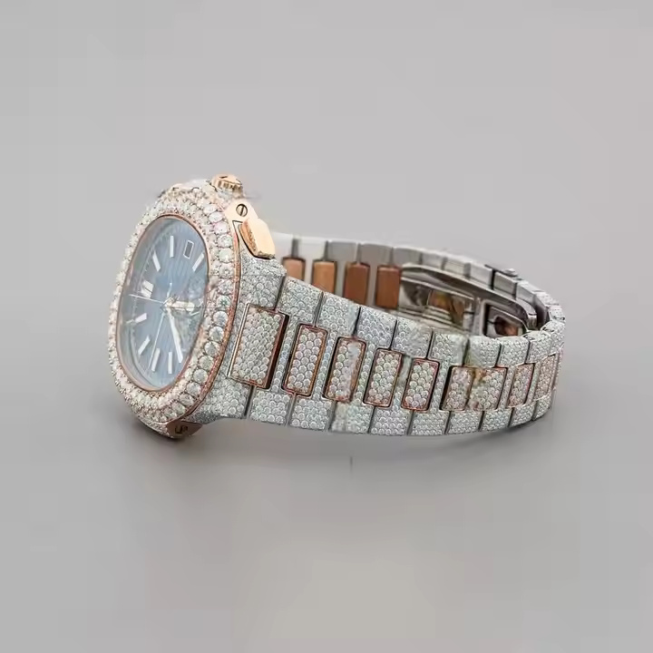 Moissanite Diamond Iced Out Watch Two Tone Watch For Mens Wholesale High Quality Designer Watch Hip Hop Jewelry - Color: Blue