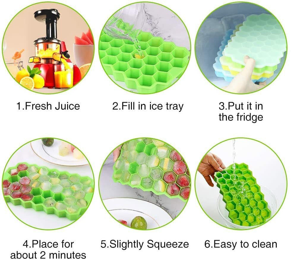Easy Release Silicone Ice Cube Tray - Silicone, Regular Size, Green Color, Smooth Surface Finish, Rectangle Shape | User-friendly Design For Effortless Ice Cube Release