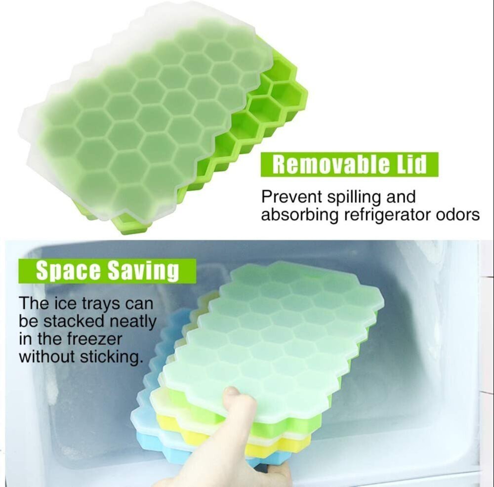 Easy Release Silicone Ice Cube Tray - Silicone, Regular Size, Green Color, Smooth Surface Finish, Rectangle Shape | User-friendly Design For Effortless Ice Cube Release
