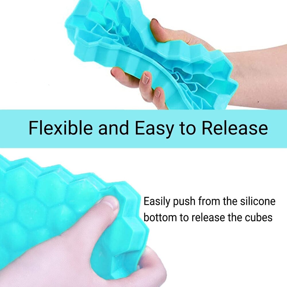 Easy Release Silicone Ice Cube Tray - Silicone, Regular Size, Green Color, Smooth Surface Finish, Rectangle Shape | User-friendly Design For Effortless Ice Cube Release