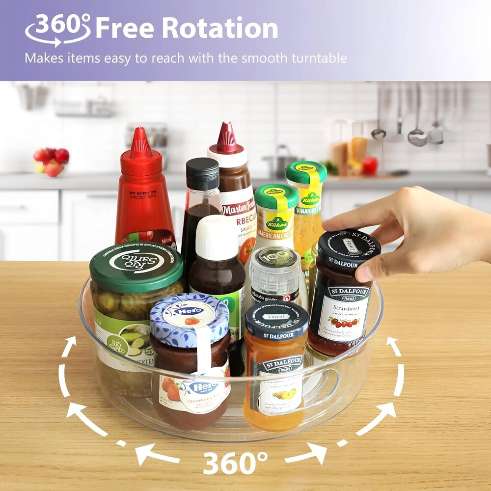 360 Degree Rotating Tray - High-quality Smooth Plastic, Various Sizes, Transparent Color | Perfect For Kitchen, Bathroom & Office Organization