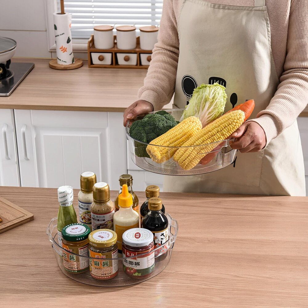360 Degree Rotating Tray - High-quality Smooth Plastic, Various Sizes, Transparent Color | Perfect For Kitchen, Bathroom & Office Organization