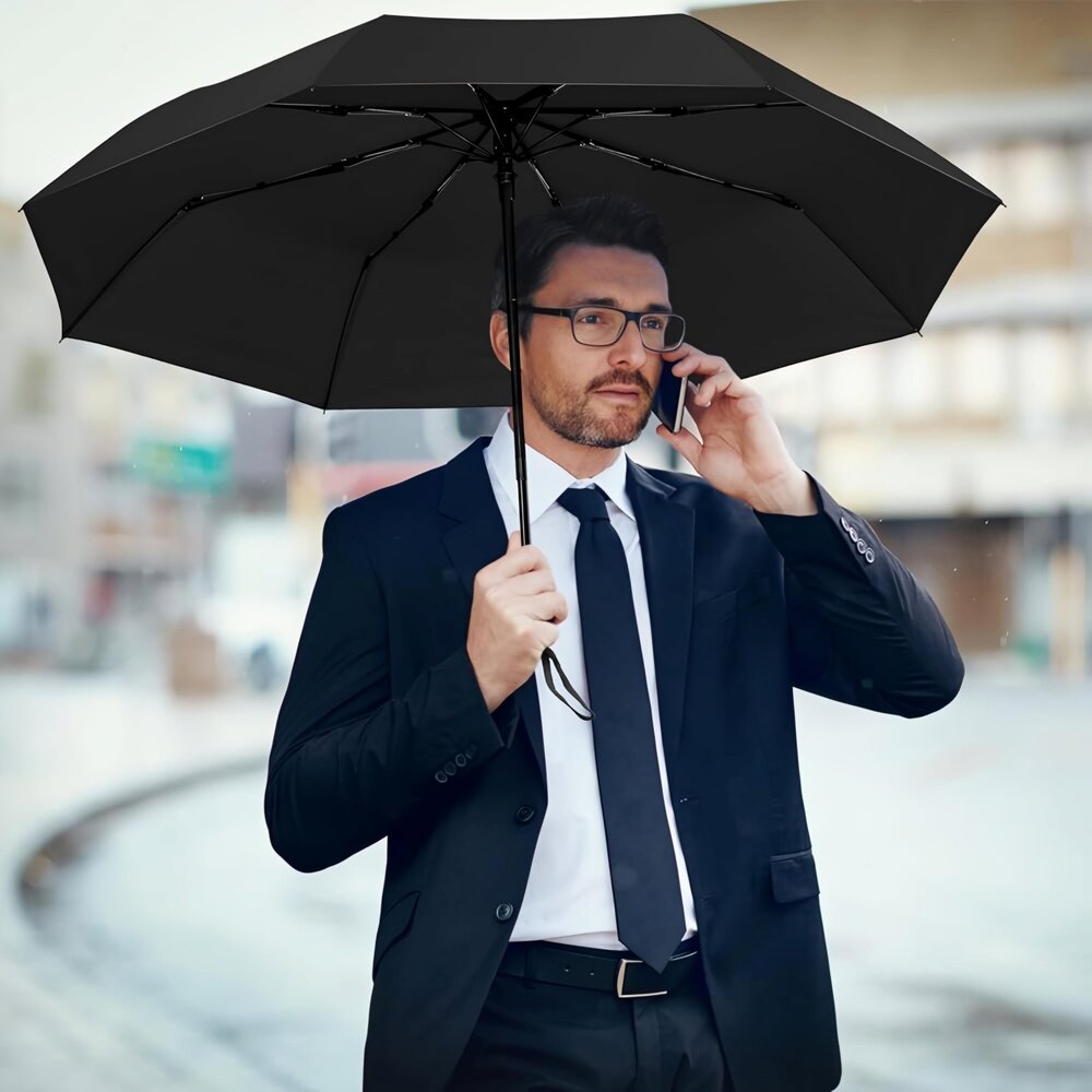 Auto Open Close Umbrella - Durable Nylon, 3-fold Design, Classic Black | Auto Open Button, Aluminum Shaft, Sophisticated Style