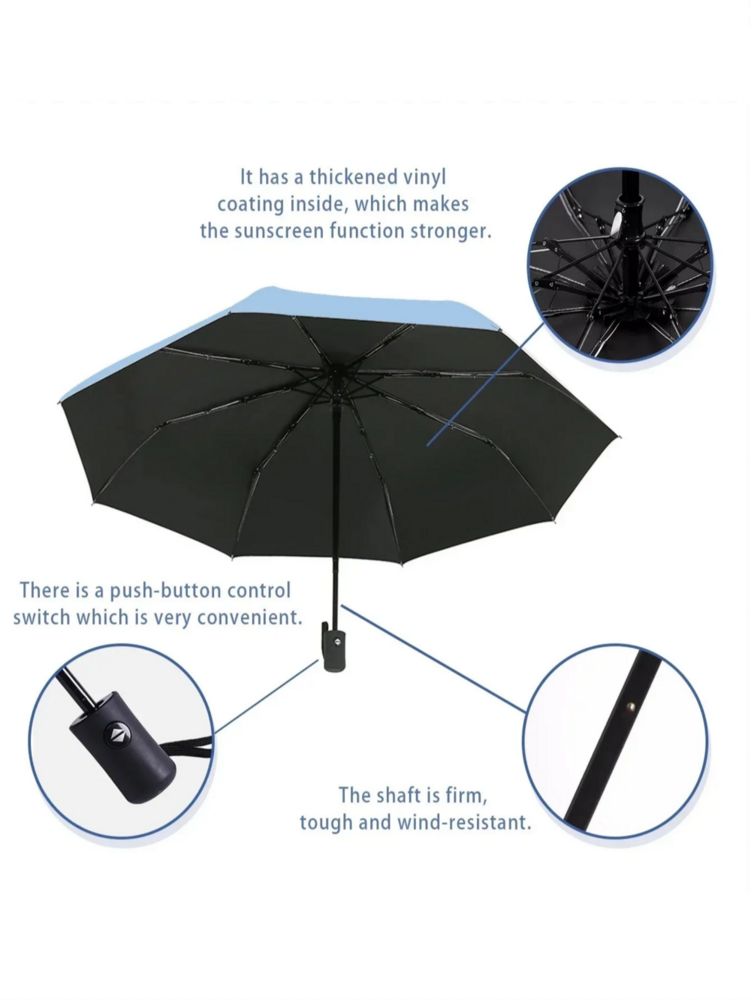 Auto Open Close Umbrella - Durable Nylon, 3-fold Design, Classic Black | Auto Open Button, Aluminum Shaft, Sophisticated Style