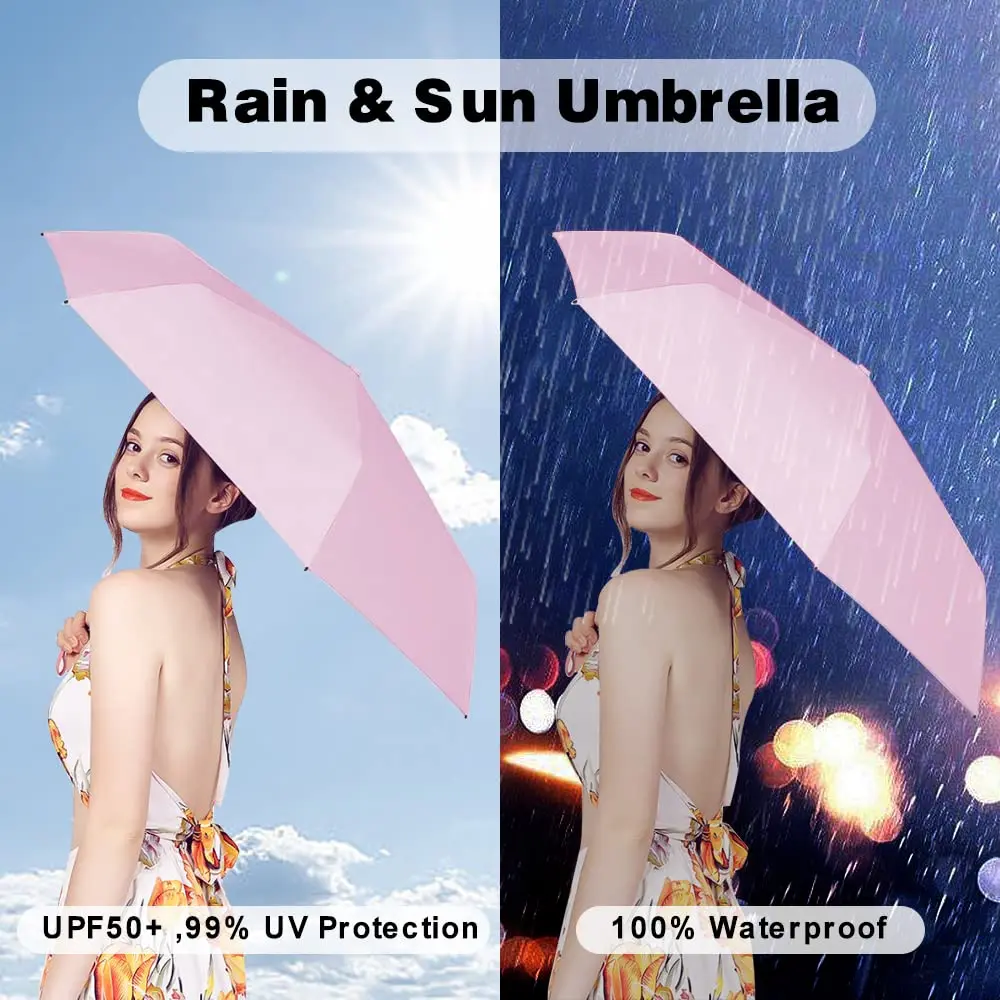 Compact Umbrellas - High-quality Nylon, Multiple Sizes, Blue And Pink Colors, Foldable, Durable Aluminum Shaft, All-season Use