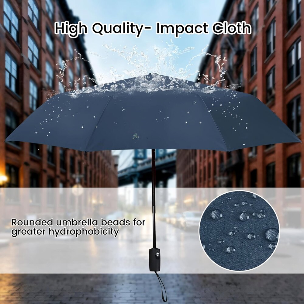 3 Fold Umbrella - Nylon Canopy, 3-fold Design, Sturdy Aluminum Shaft, Classic Black Color | Auto Open Button, All Season Versatility
