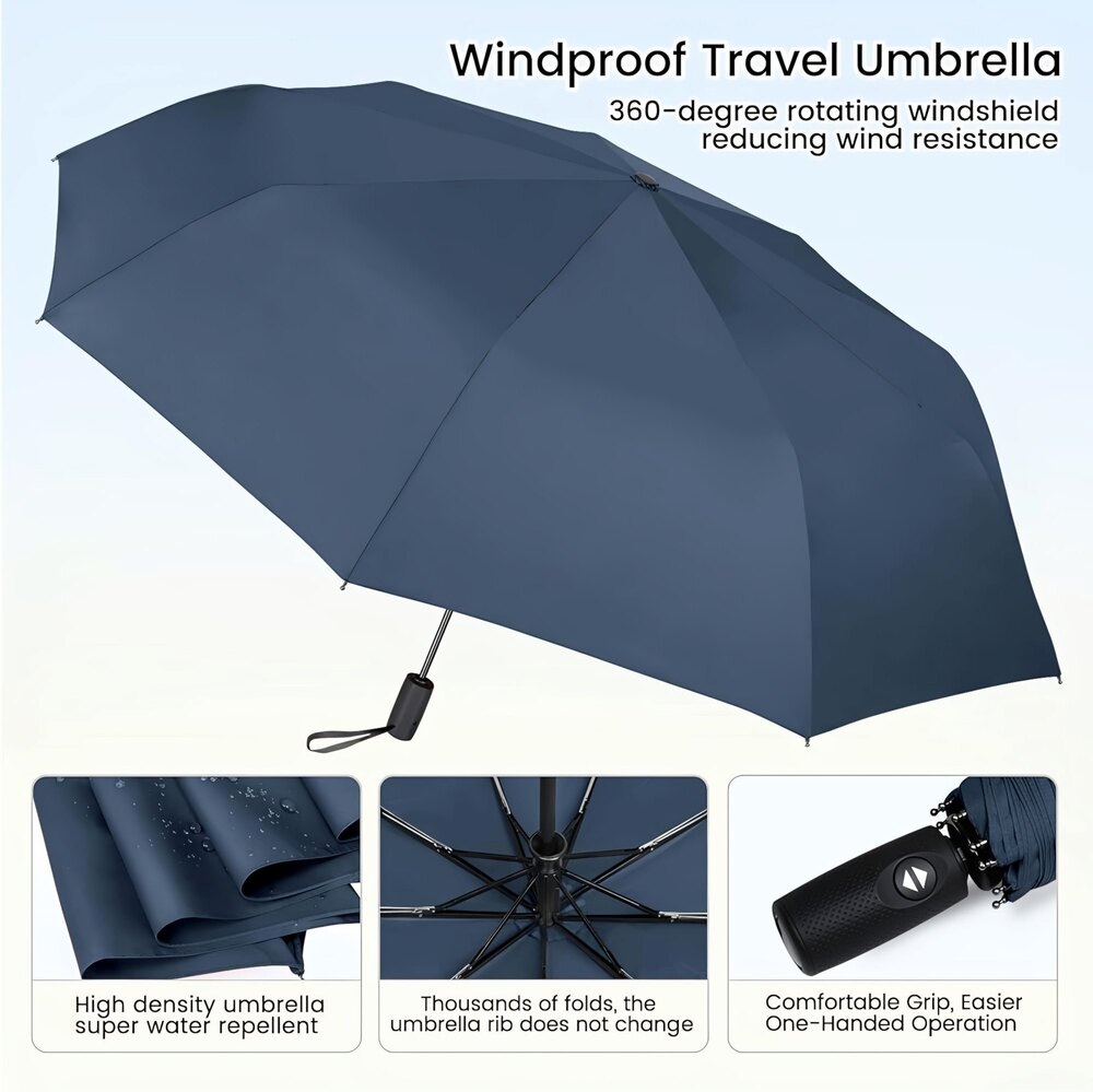 3 Fold Umbrella - Nylon Canopy, 3-fold Design, Sturdy Aluminum Shaft, Classic Black Color | Auto Open Button, All Season Versatility