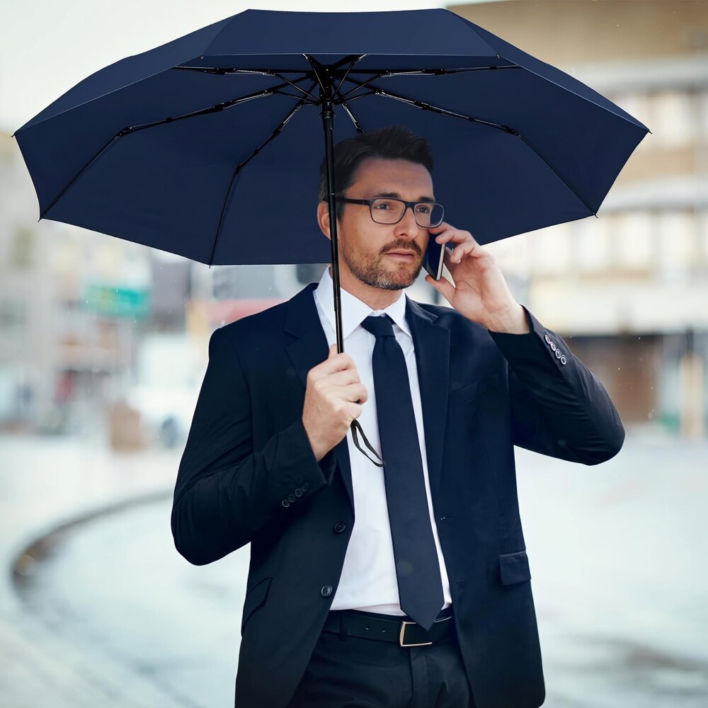 3 Fold Umbrella - Nylon Canopy, 3-fold Design, Sturdy Aluminum Shaft, Classic Black Color | Auto Open Button, All Season Versatility