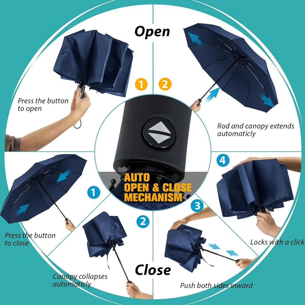3 Fold Umbrella - Nylon Canopy, 3-fold Design, Sturdy Aluminum Shaft, Classic Black Color | Auto Open Button, All Season Versatility