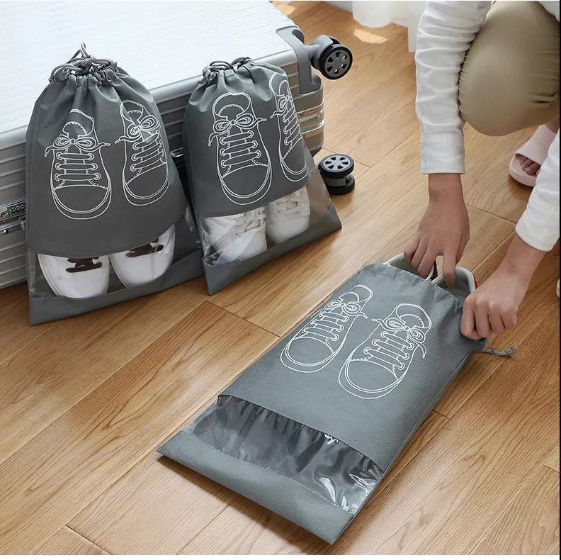 Non Woven Shoe Bag - Microfiber Material, Different Sizes, Black Color - Stylish Tote Bags With Printed Designs For Organized Shoe Storage