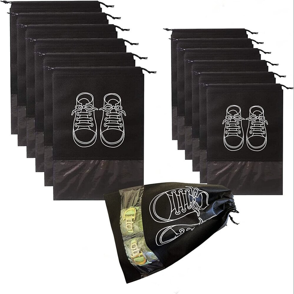 Non Woven Shoe Bag - Microfiber Material, Different Sizes, Black Color - Stylish Tote Bags With Printed Designs For Organized Shoe Storage