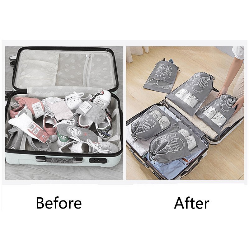 Non Woven Shoe Bag - Microfiber Material, Different Sizes, Black Color - Stylish Tote Bags With Printed Designs For Organized Shoe Storage