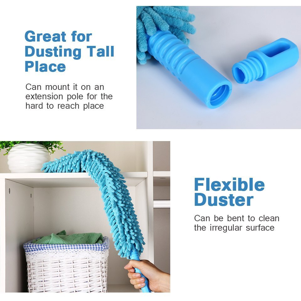 Microfiber Foldable Fan Duster - Plastic Material, 4mm Size, Blue Color | Durable Design For Versatile Dusting With Comfortable Grip