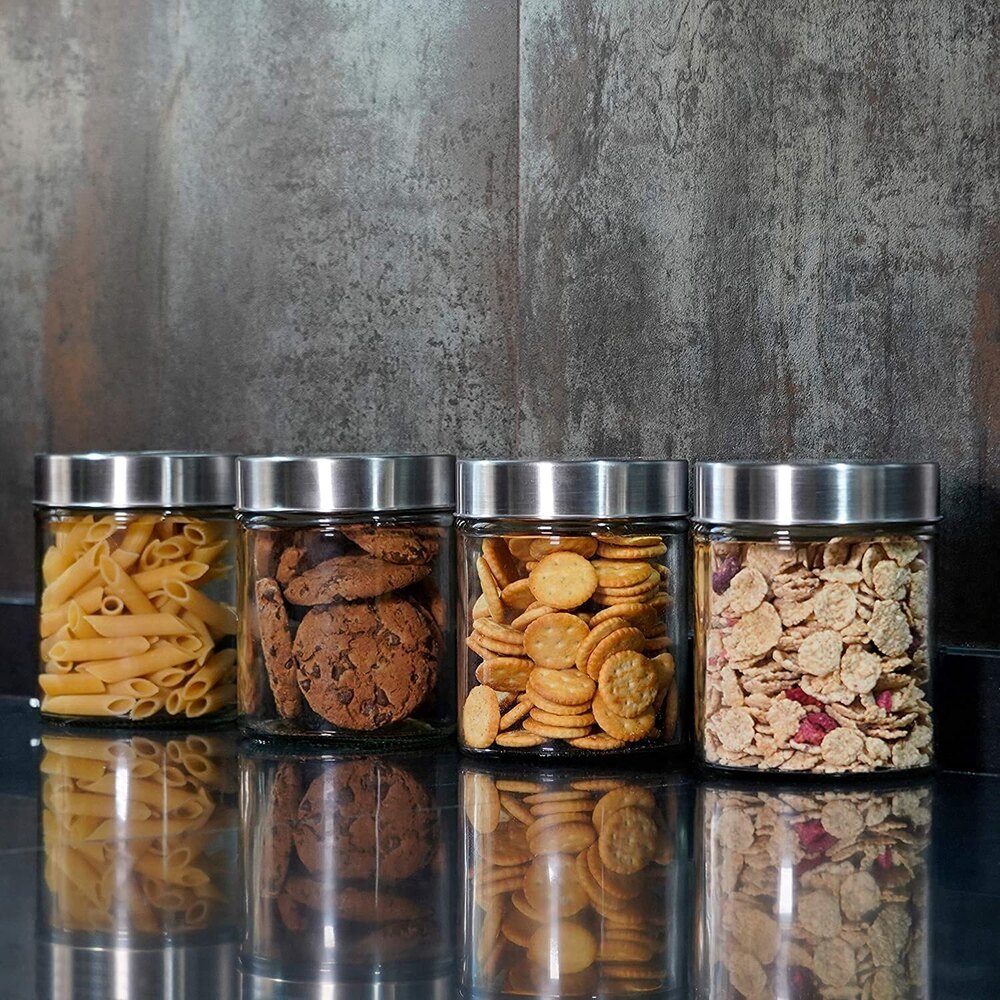 Plastic Airtight Cookie Jar Set - Food Grade Plastic, 750 Ml Capacity, Transparent Design - Durable Silver Flip Top Lids, Smooth Surface Treatment