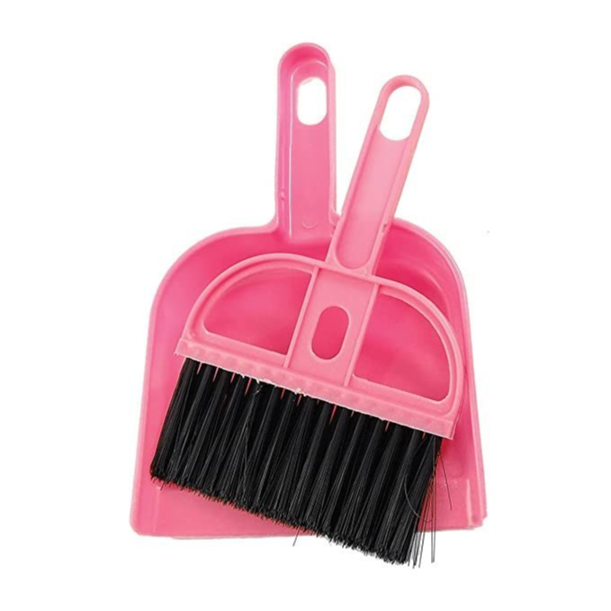 Mini Dust Pan Supdi With Brush Broom - Plastic, 8 Cm Handle Length, Open Top Structure, Smooth Surface In Blue And Green Colors | Hand-held Design, Hang Hole For Easy Storage