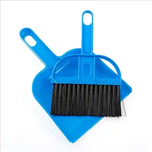 Mini Dust Pan Supdi With Brush Broom - Plastic, 8 Cm Handle Length, Open Top Structure, Smooth Surface In Blue And Green Colors | Hand-held Design, Hang Hole For Easy Storage
