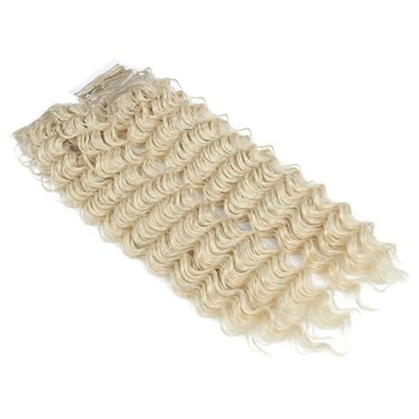 24 Inches Deep Wave Clip in Hair Extensions Full Head 7 Separate Pieces Heat Resistance Blonde  Deep Curly Clip in Hair