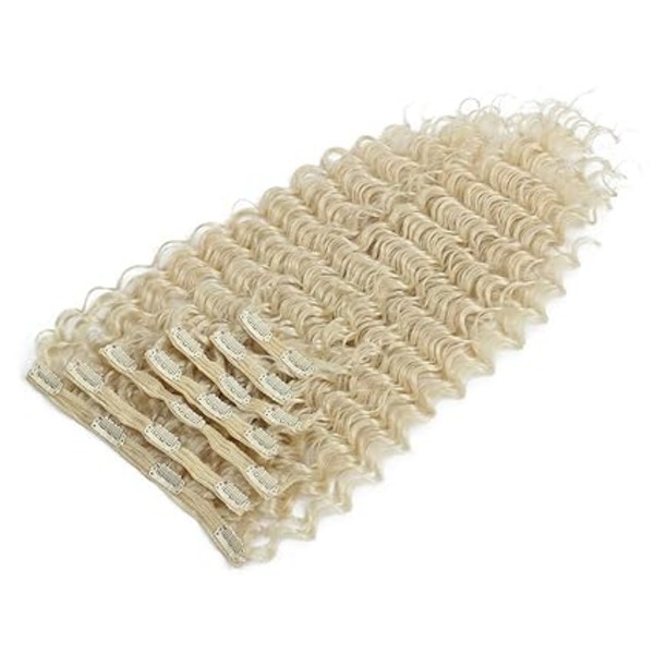 24 Inches Deep Wave Clip in Hair Extensions Full Head 7 Separate Pieces Heat Resistance Blonde  Deep Curly Clip in Hair