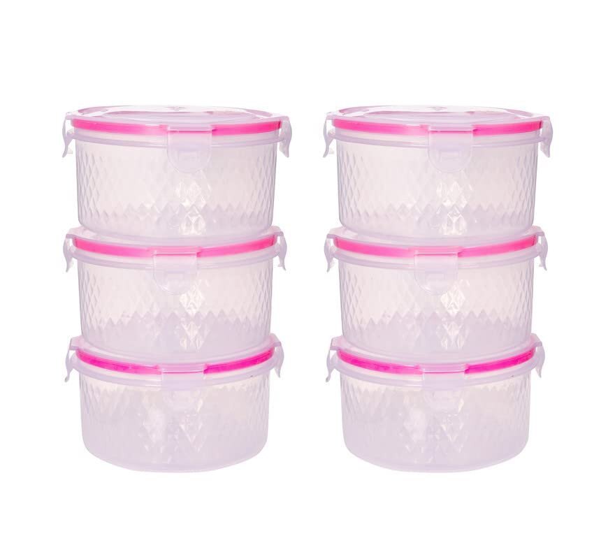 Plastic Airtight Container Set - Plastic, 5 X 10 X 10 Cm, White | Set Of 6 Containers With 500 Ml Capacity For Food Storage