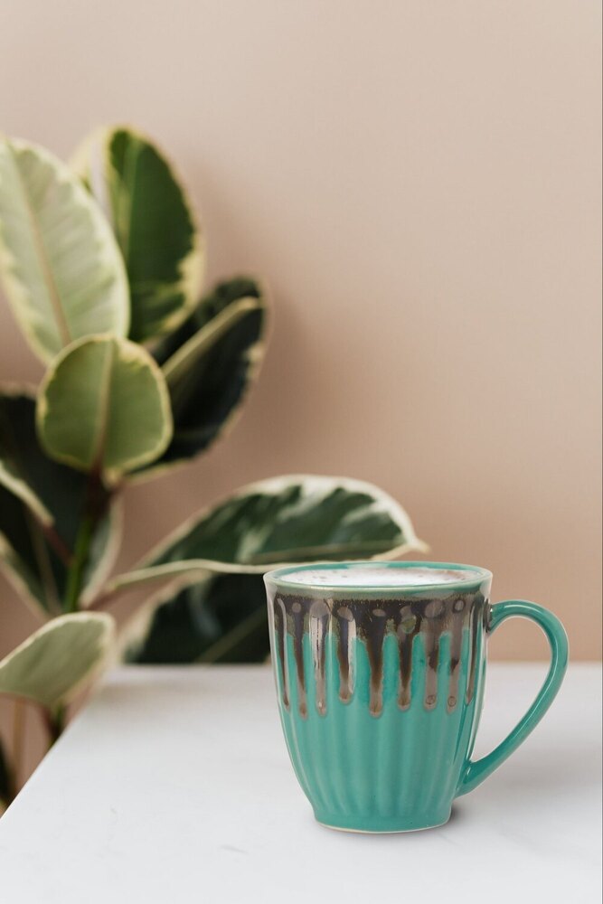 Tea Mug With Handle - Ceramic, 300 Ml, Green Color | Polished Surface, Standard Design, Durable Ceramic Handle