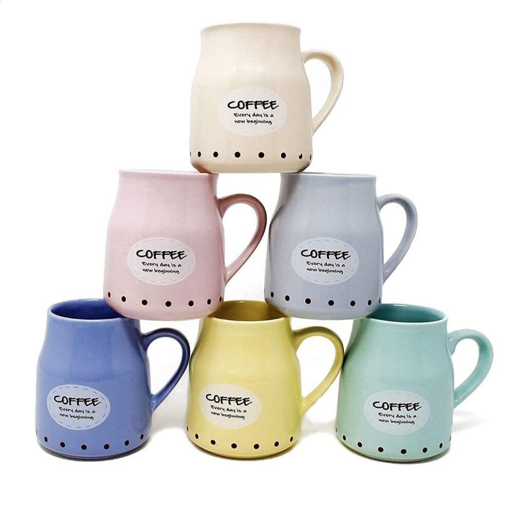 Ceramic Tea Coffee Cup Set - Ceramic Material, 200 Ml Size, Vibrant Multi-color Design, Polished Surface Finish, Comfortable Ceramic Handles