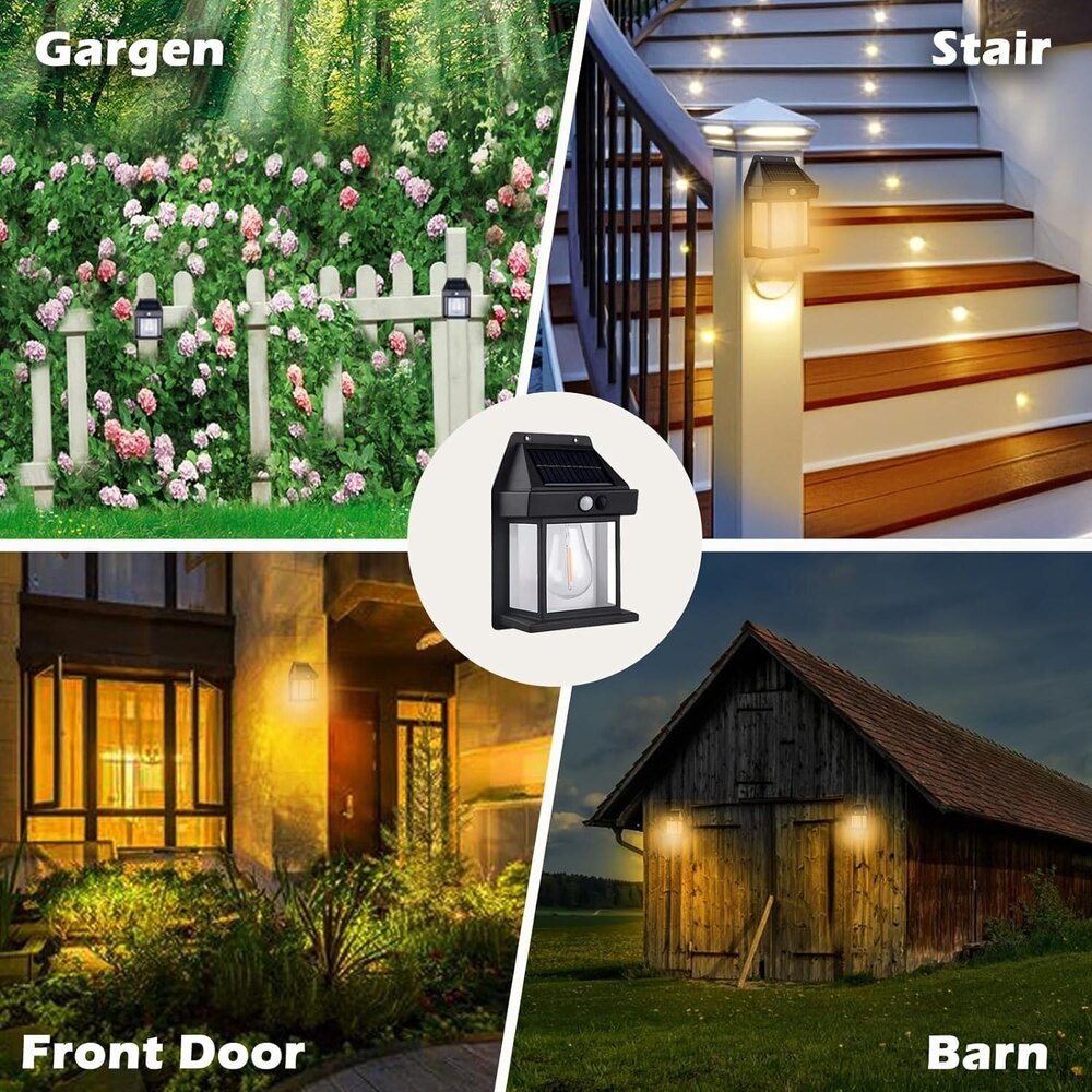 Solar Interaction Wall Lamp - Metal Different Sizes Black Color | Modern Rectangle Shape Efficient Electric Power For Outdoor Illumination