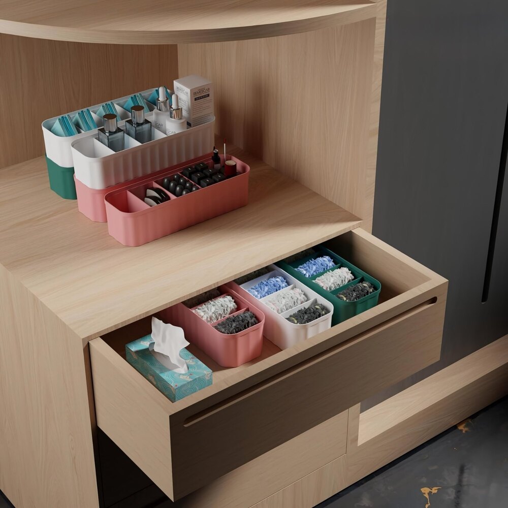 5 Grid Socks Organiser - Durable Plastic, Different Sizes, Multi Color | Rectangular Shape, Ideal For Home And Industrial Use