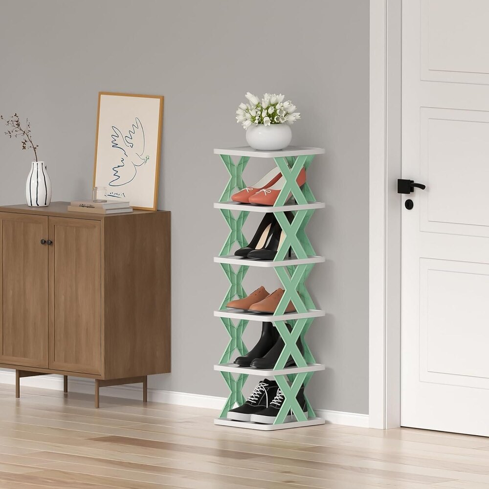 5 Layered Portable Folding Shoe Rack - Durable Plastic, 5 Shelves For 5 Pairs, Glossy White Finish, Free Standing Design For Home And Industrial Use